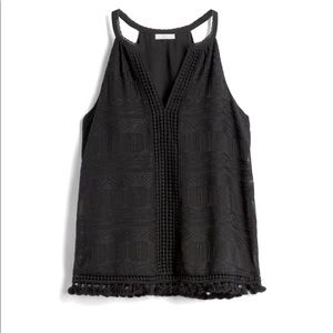 Joie Shenna Black V-Neck Crochet Lace Tassel Top
